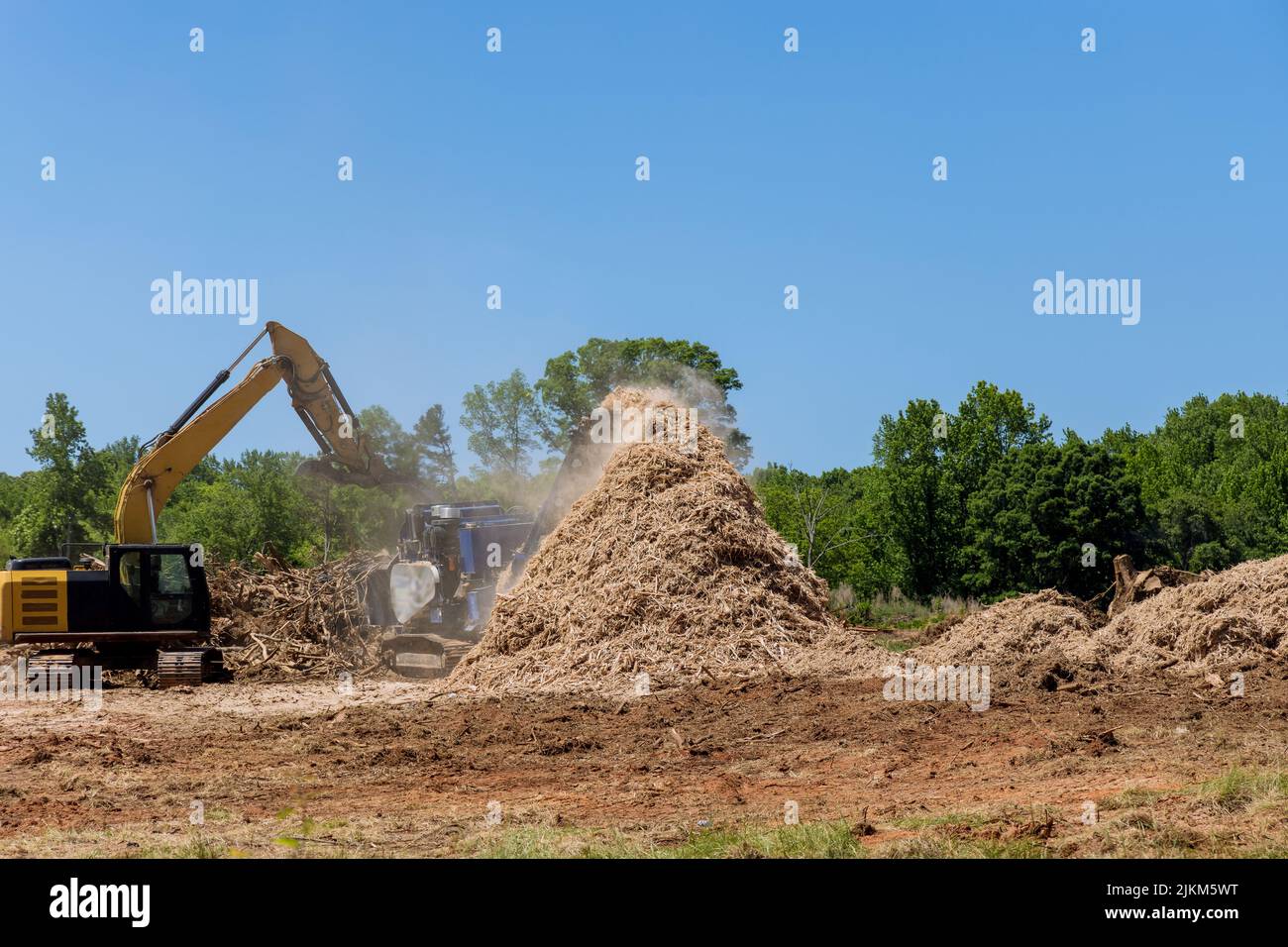 Stationary industrial shredder wood chips from roots in shredding ...