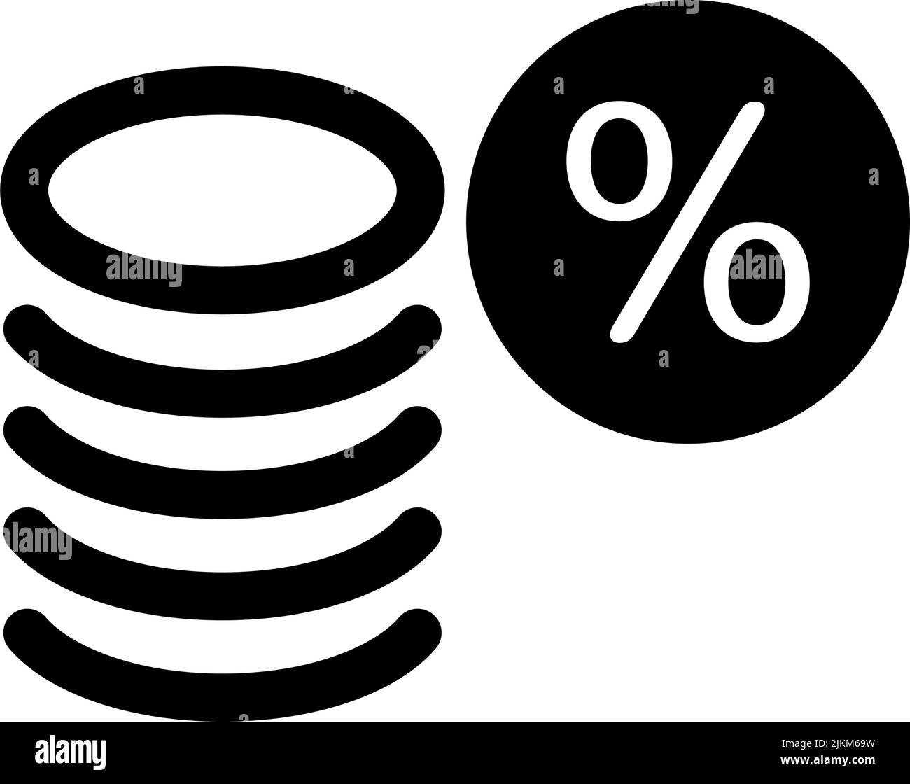 Stacked coins and percent icon. Tax rate and profit margin. Editable vector. Stock Vector