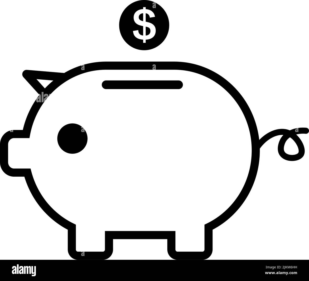 Dollar coin and piggy bank. Finance and saving. Editable vector. Stock Vector