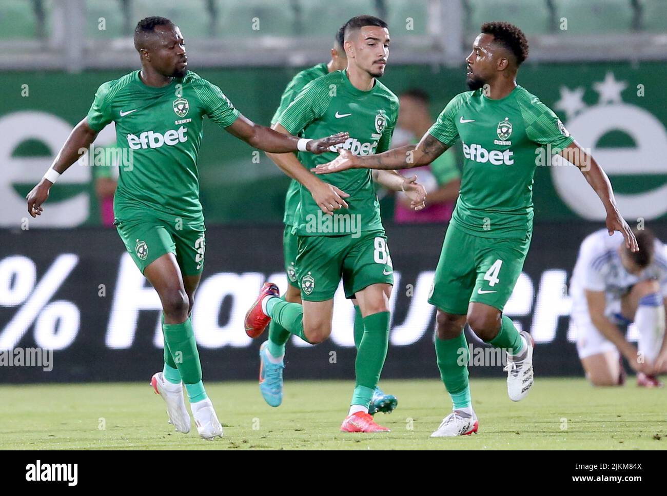 RAZGRAD, BULGARIA - AUGUST 02: Bernard Tekpetey and Cicinho of