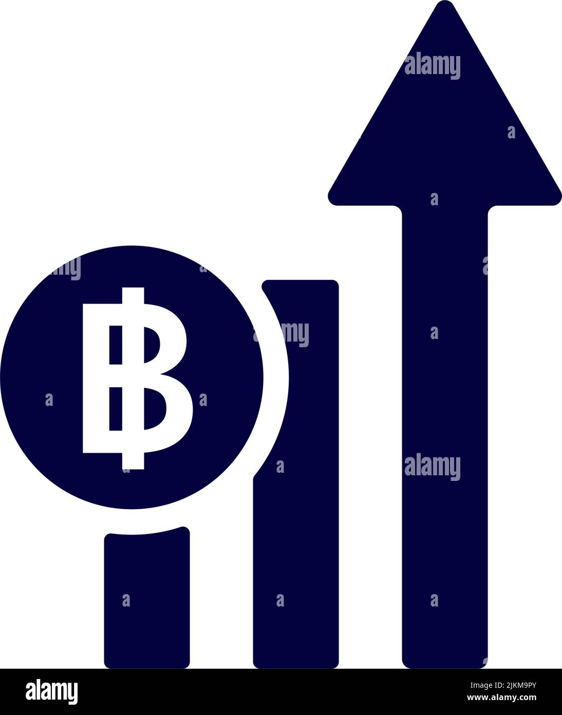Thai baht and increase bar graph and arrow. Increase price in Thailand. Editable vector Stock