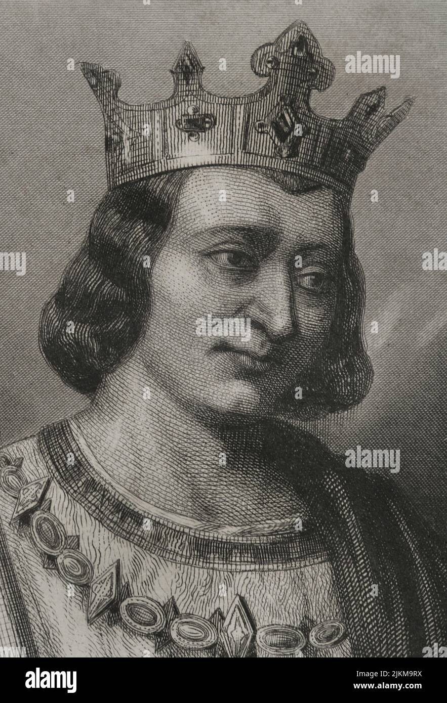 Louis IX or Saint Louis (1214-1270). King of France (1226-1270). Portrait. Engraving by Geoffroy. Detail. "Historia Universal", by César Cantú. Volume IV, 1856. Author: Charles Geoffroy (1819-1882). French engraver. Stock Photo