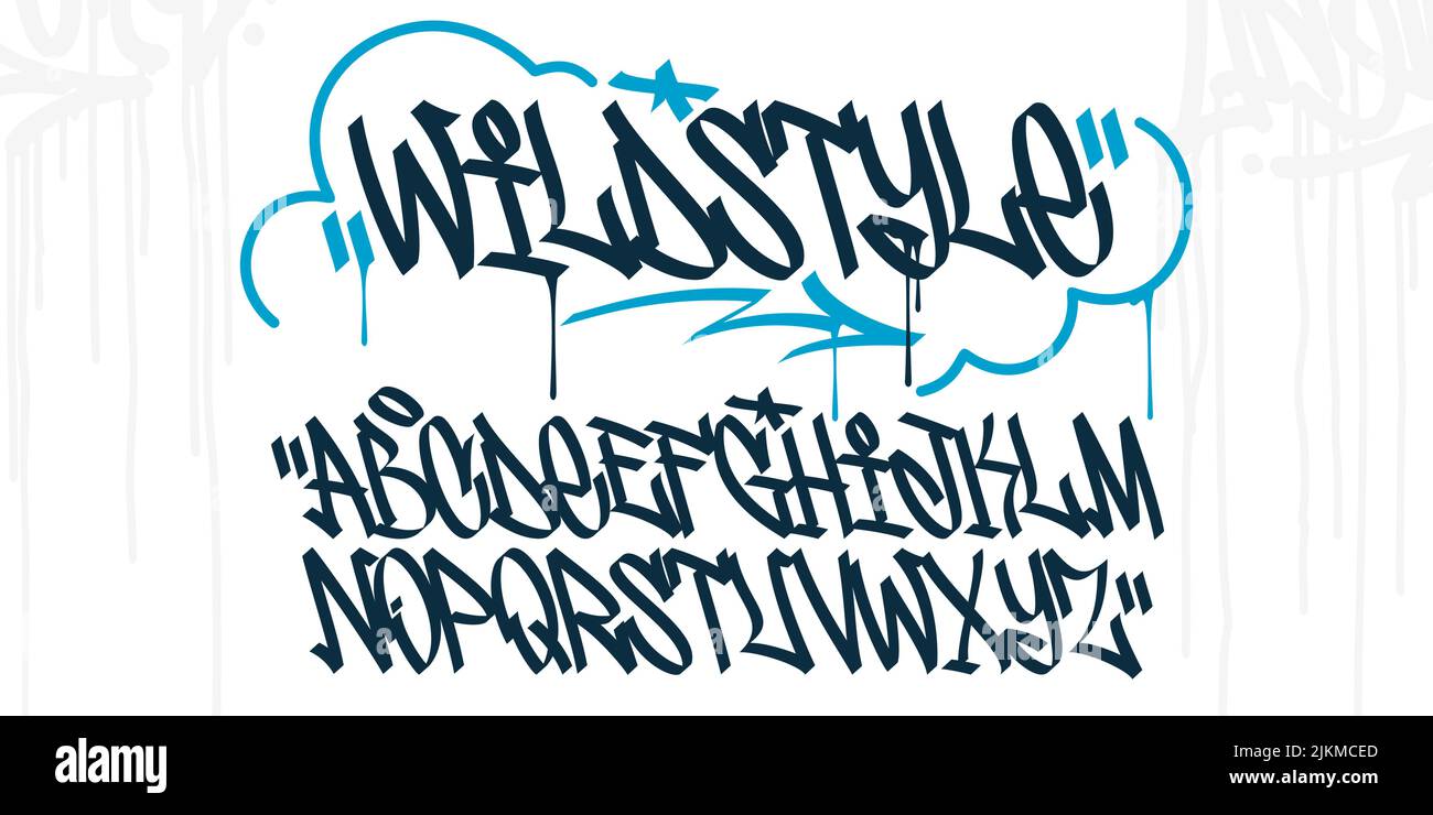 Abstract Handwritten Hiphop Graffiti Street Art Style Font Alphabet Vector Illustration Template Stock Vector