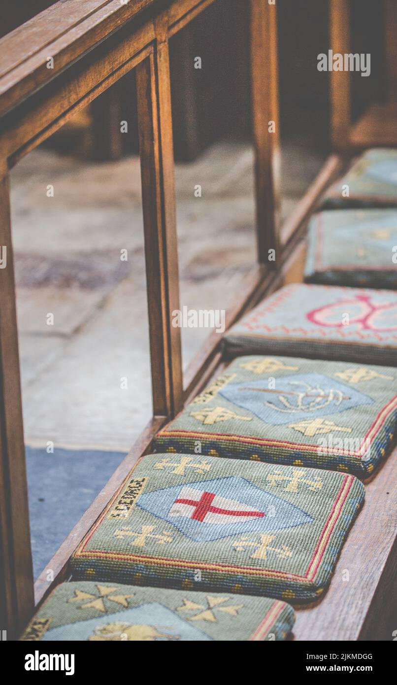 Emroided prayer kneeling pads at St Mary's Church, Kidlington. June