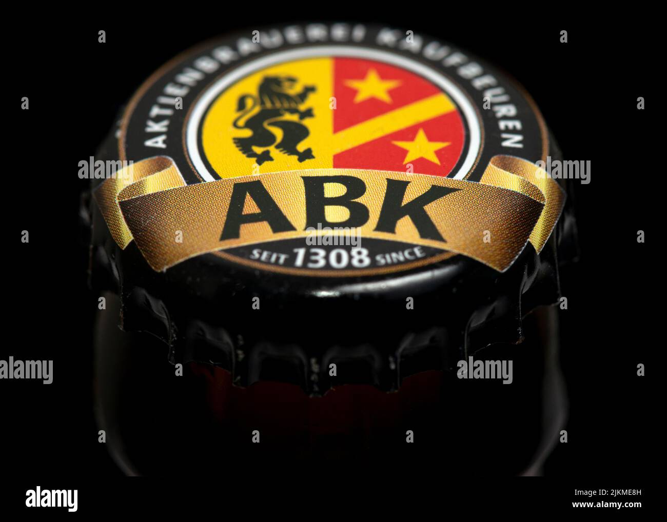 ABK Edel German lager beer bottle top cap close up detail Stock Photo