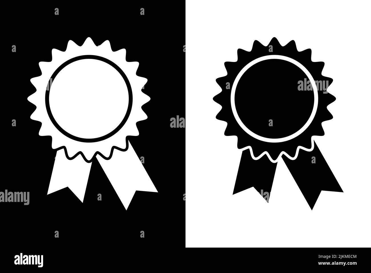 Badge with vector ribbons icon. Two-tone version on black and white background Stock Vector