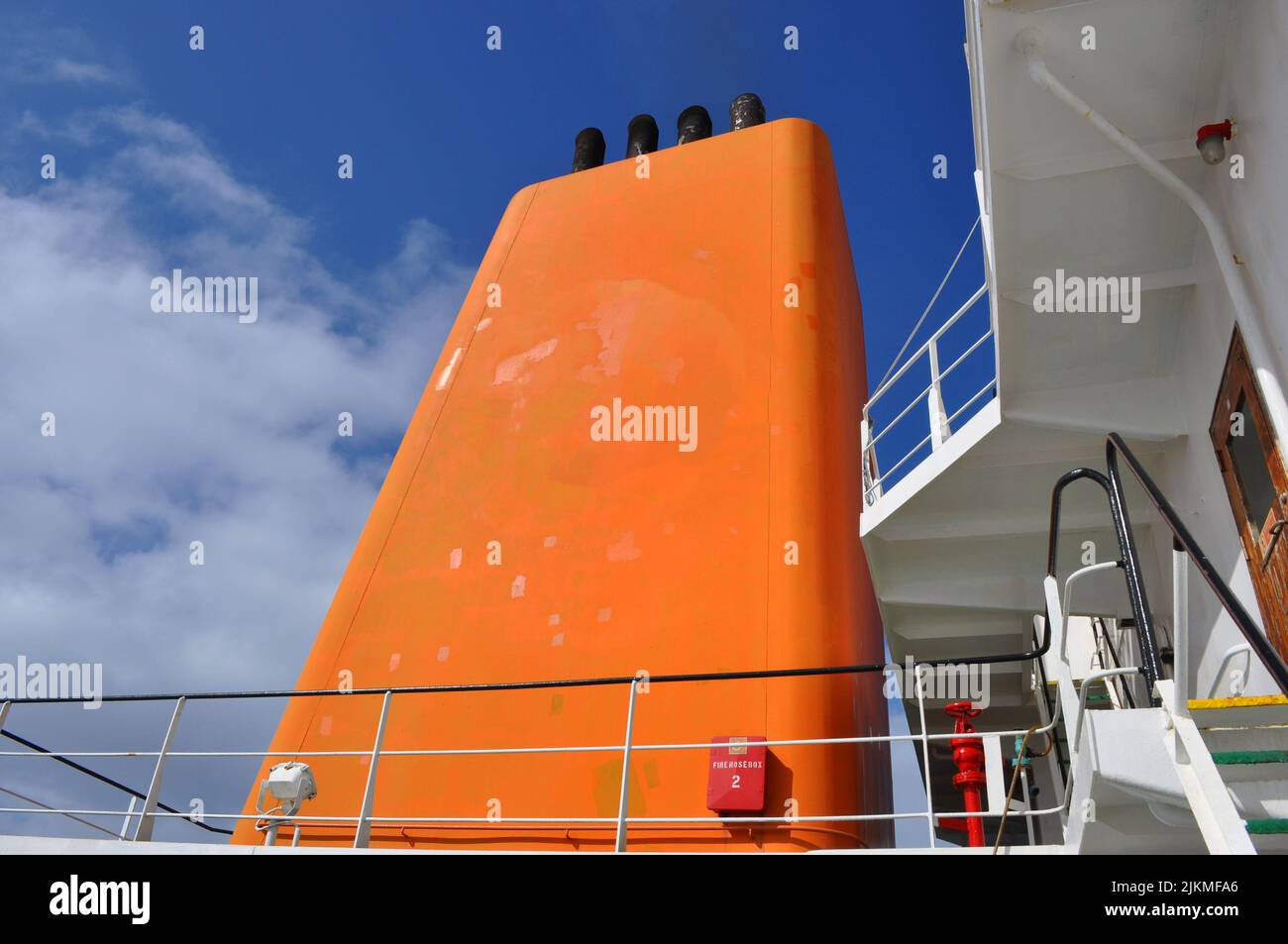Control tower of merchant ship. Part of container ship vessel closeup