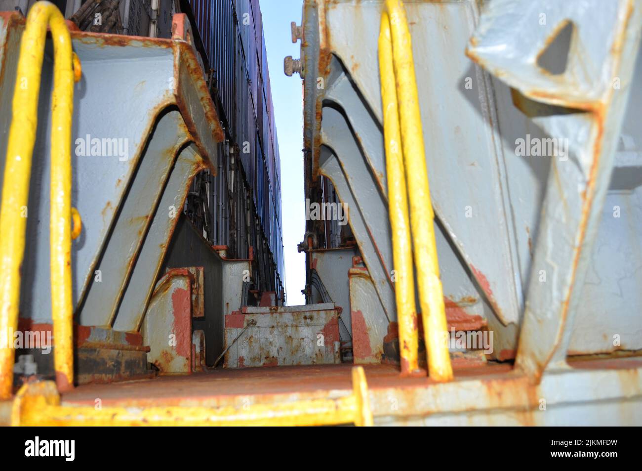 Container ship 's deck. Part of the vessel closeup Stock Photo Alamy