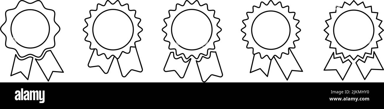 Badge with ribbons icon set. Line art style. Symbol for website design ...