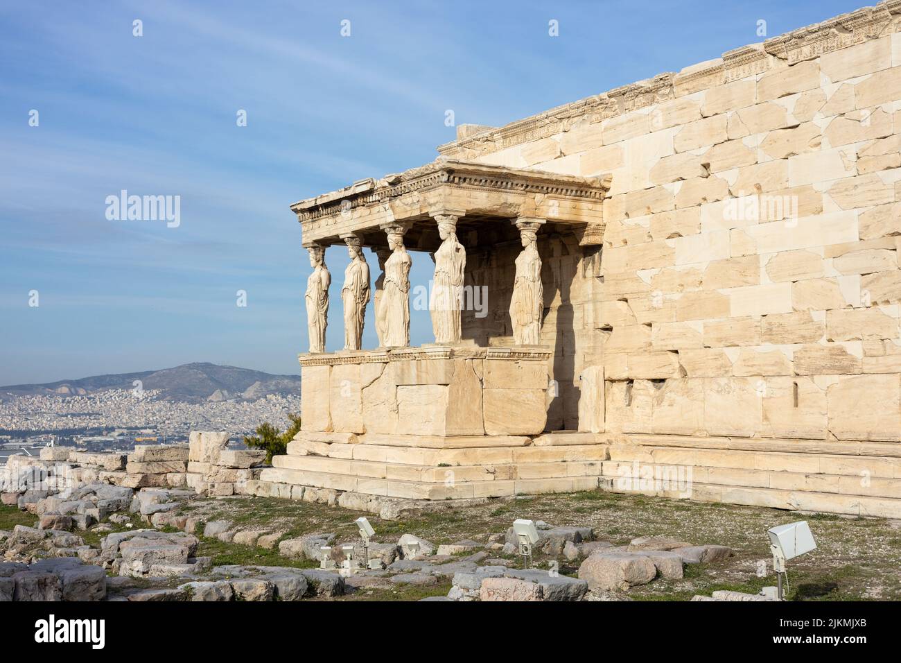 A scenic view of the Erechtheion building on the Acropolis in Athens, Greece Stock Photo
