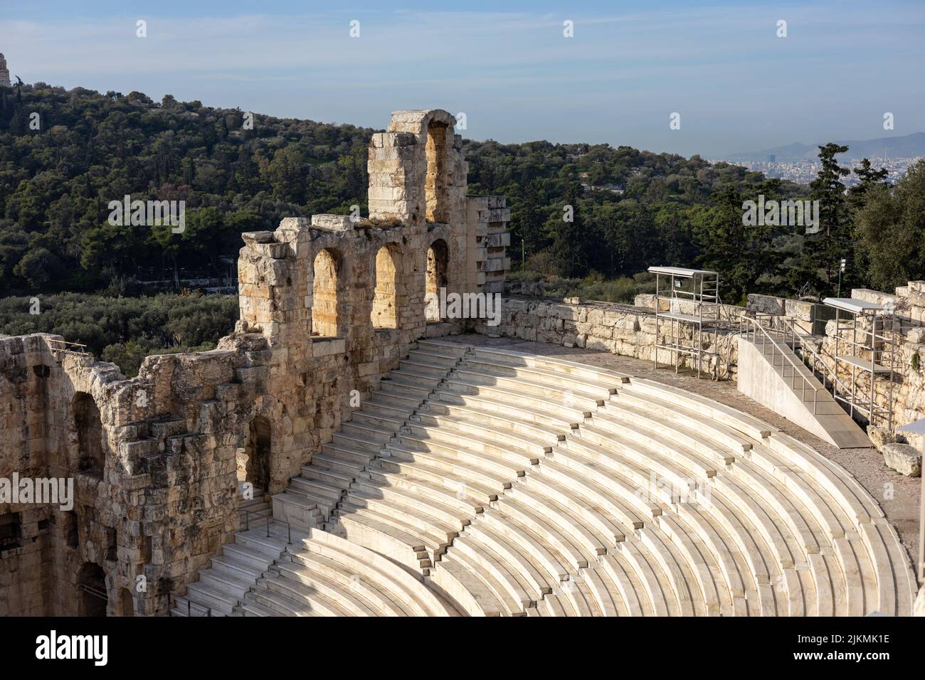 A scenic view of the Odeon of Herodes Atticus theatre structure in Athens, Greece Stock Photo