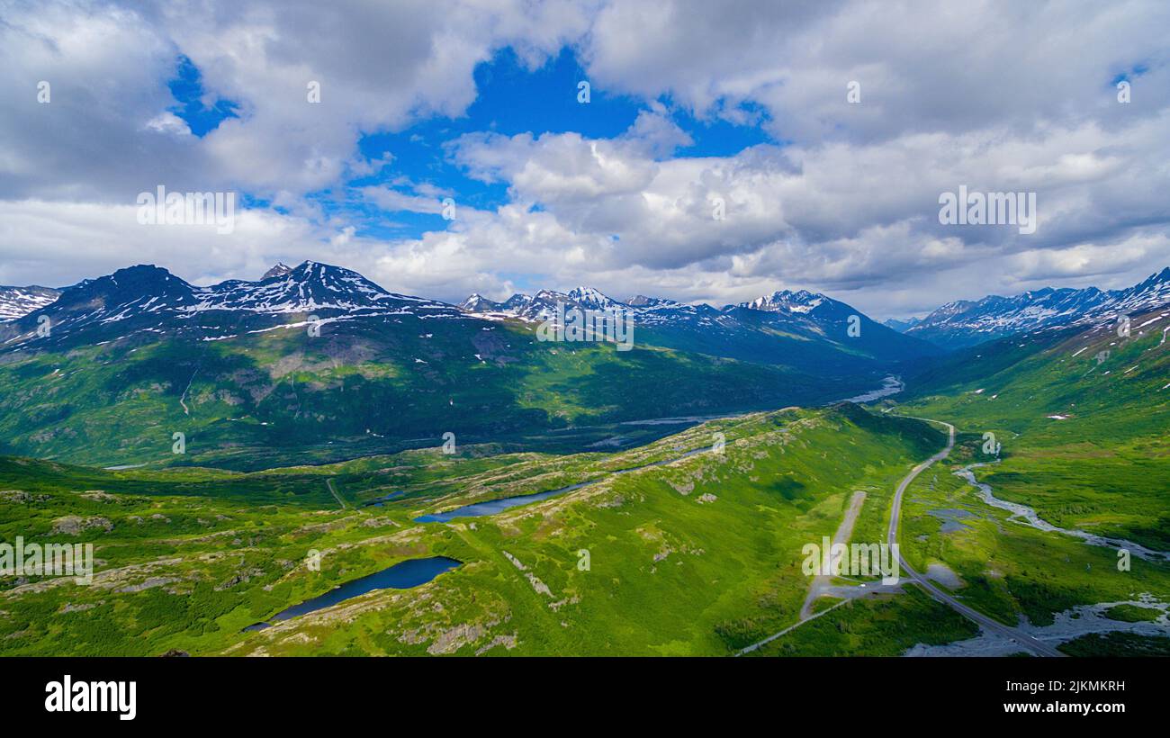 An aerial view of Worthington Glacier, on the road to Valdez, Alaska
