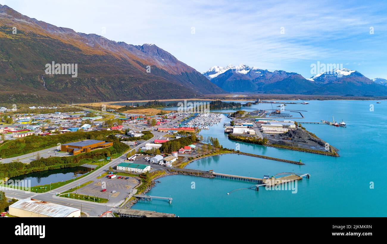 An aerial view of Valdez, Alaska Stock Photo Alamy