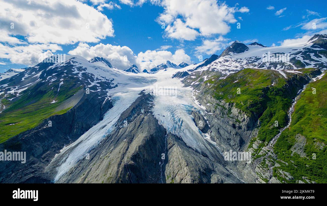 An aerial view of Worthington Glacier, on the road to Valdez, Alaska