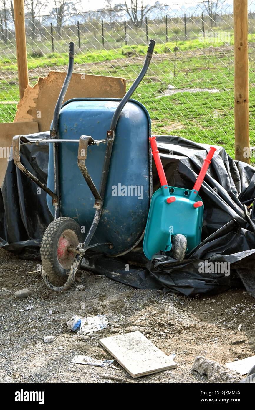 Wheelbarrows for field work in Chile Stock Photo