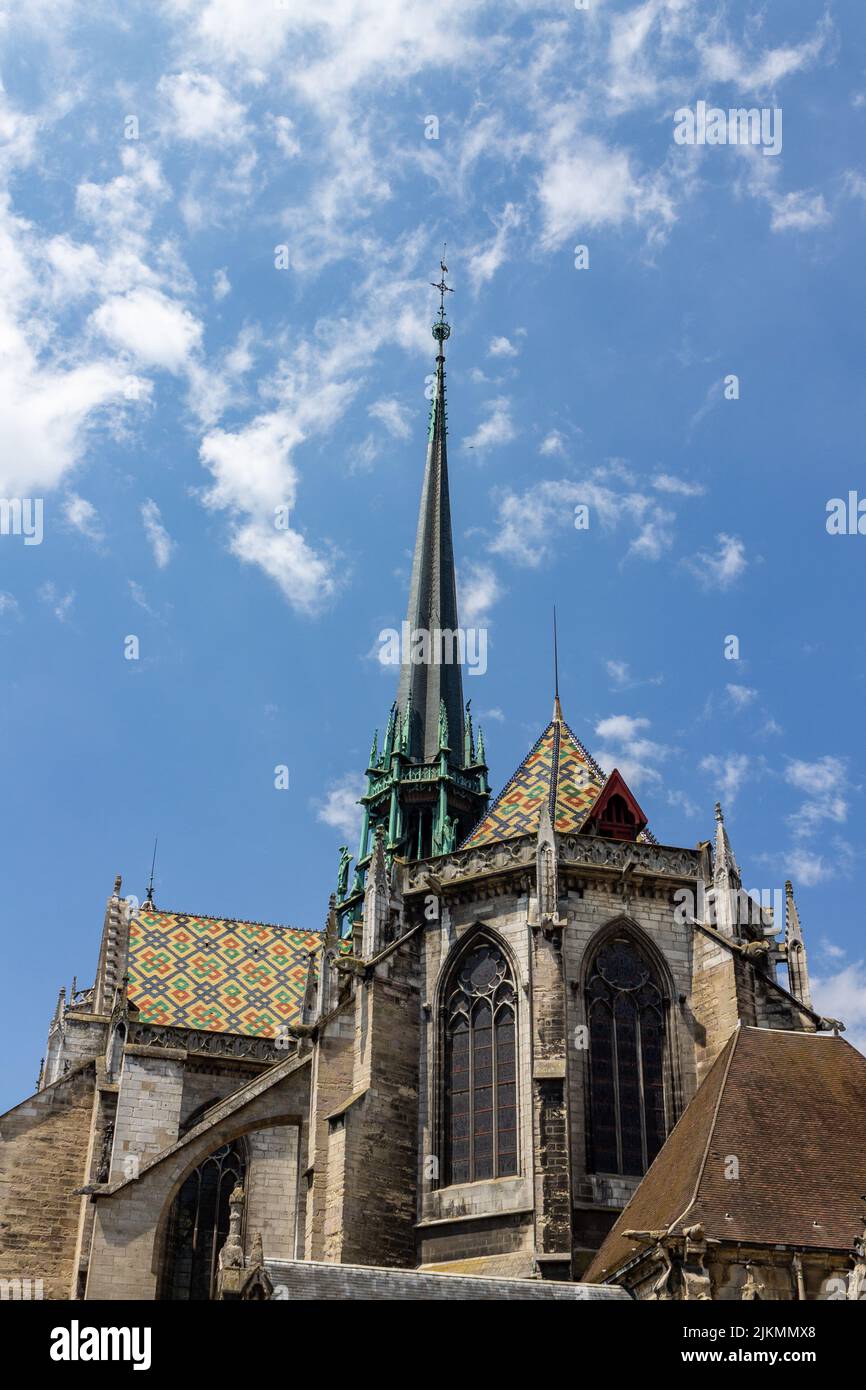 A vertical shot of Dijon Cathedral tower. Burgundy, France. Stock Photo