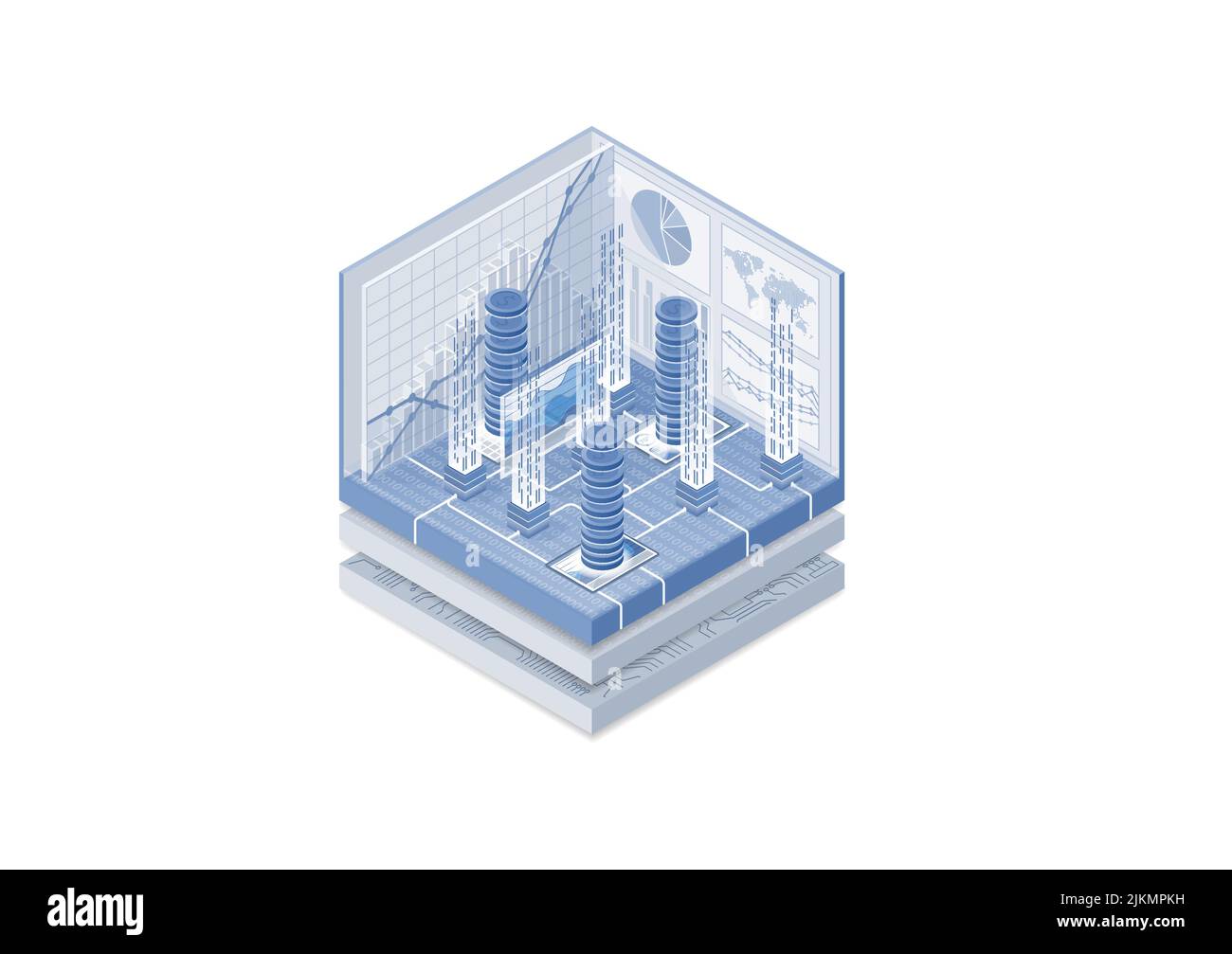 Isometric 3d vector illustration of stacks of money. Cryptocurrency concept. Stock Vector