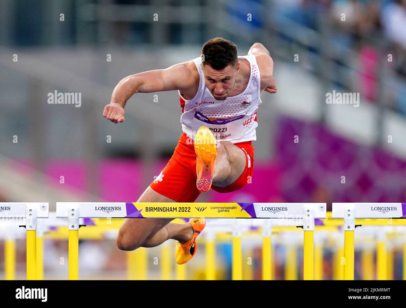 England's Andrew Pozzi in action during Heat 1 of the Men's 110m