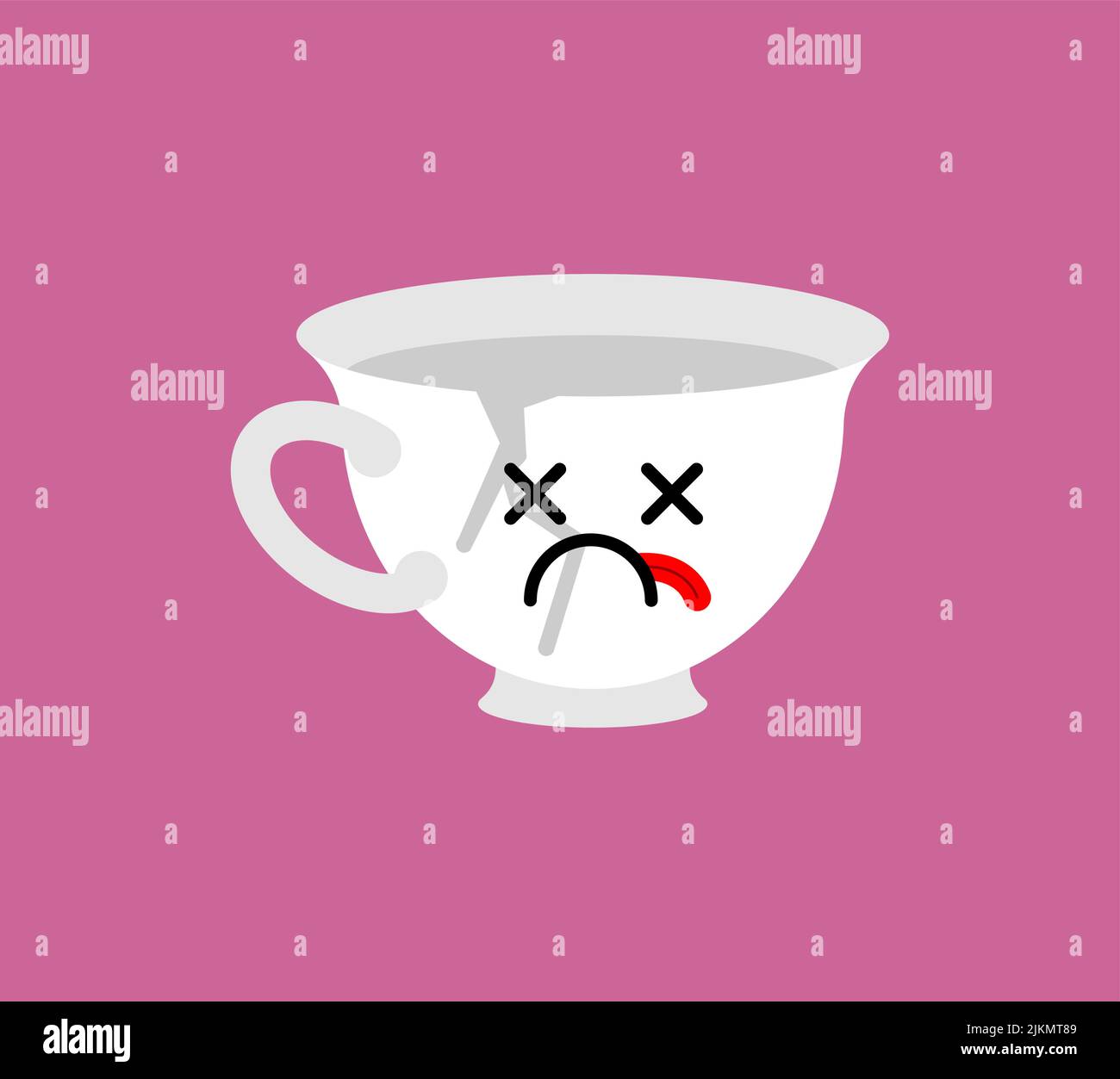 Broken cup cartoon. cracked mug with a sad face.. Vector illustration