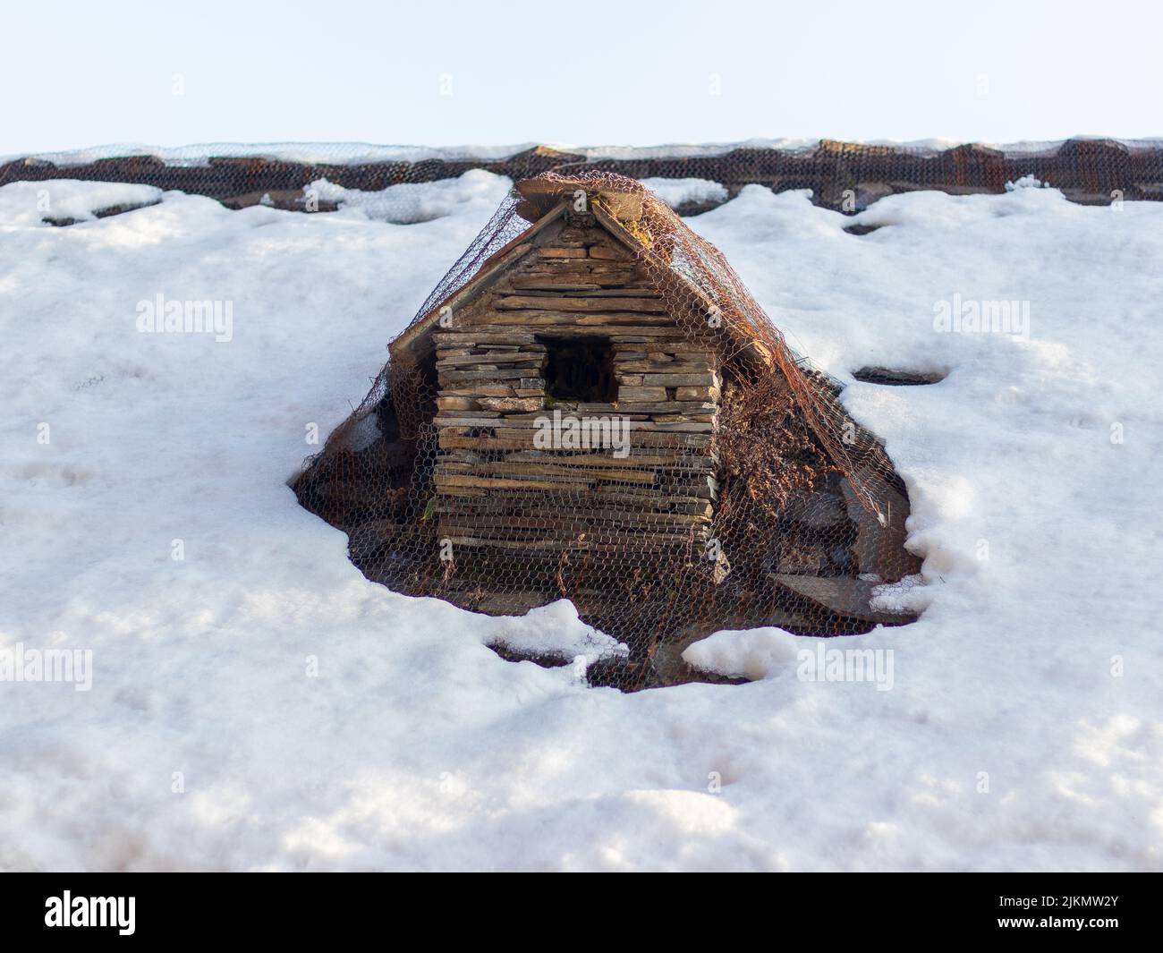 A snow-clad chimney in Landour Mussourie, India Stock Photo