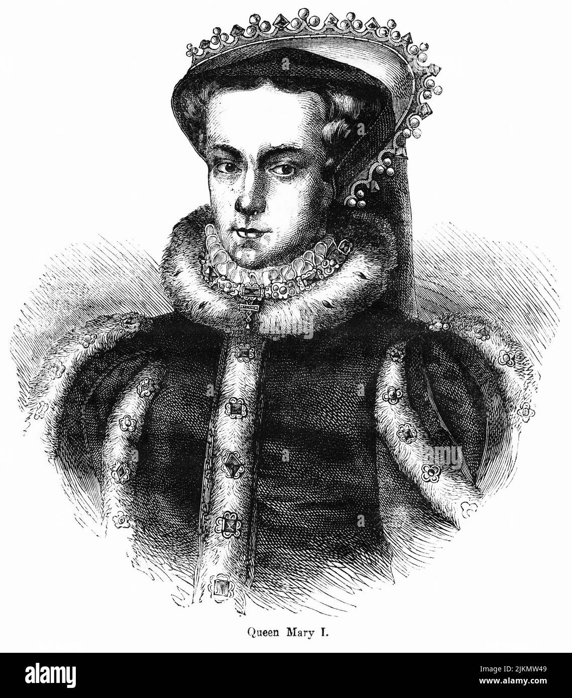 Queen Mary I, Illustration from the Book, 'John Cassel’s Illustrated History of England, Volume II', text by William Howitt, Cassell, Petter, and Galpin, London, 1858 Stock Photo