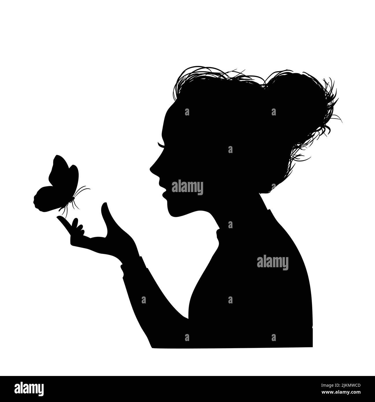 A silhouette of a young girl with butterfly Stock Vector Image & Art