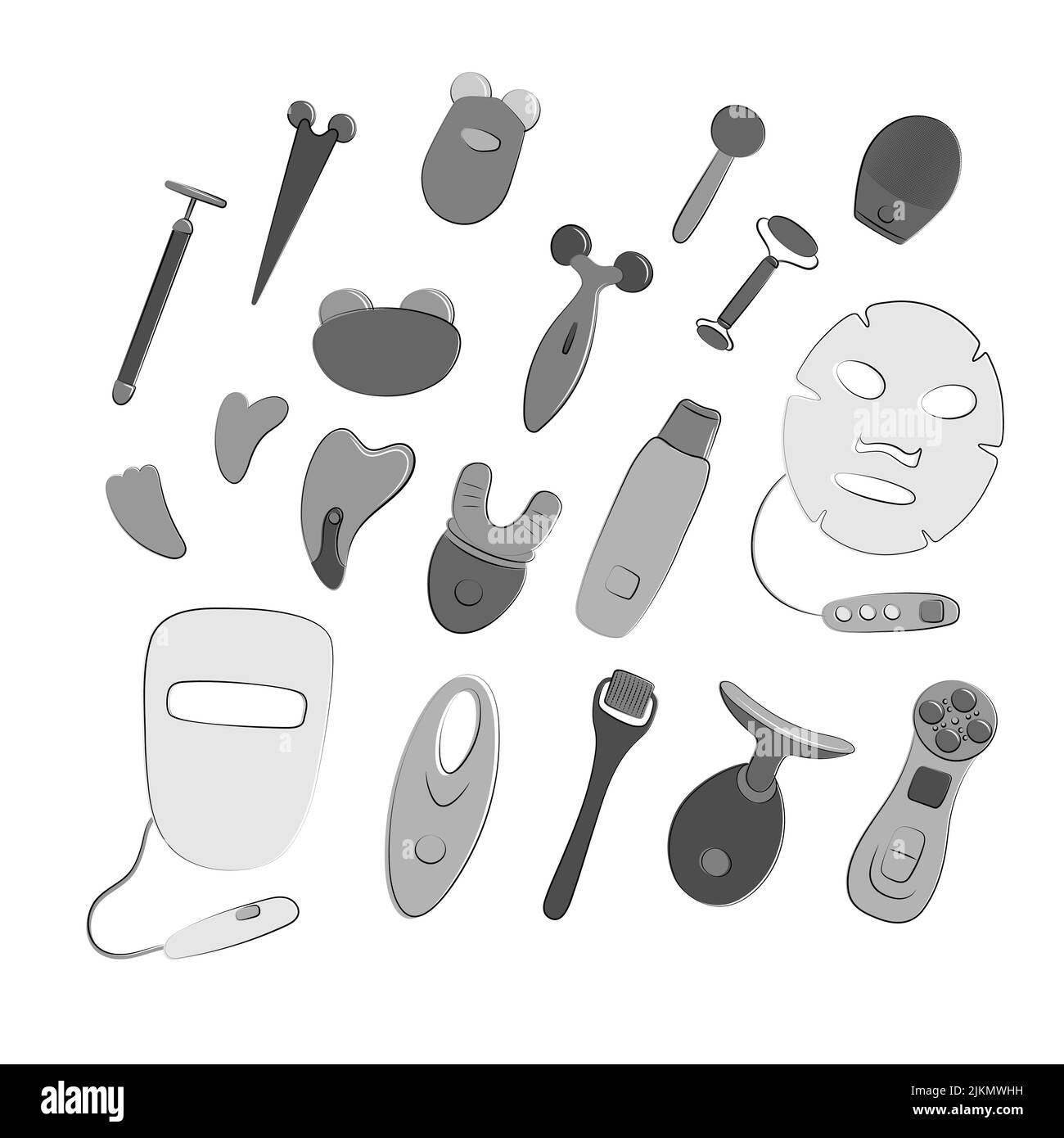 Beauty devices set. LED light therapy, vibration massage gadgets,  microcurrent tool. Skin care at home. Sketch vector illustration. Techniques  for Stock Vector Image & Art - Alamy