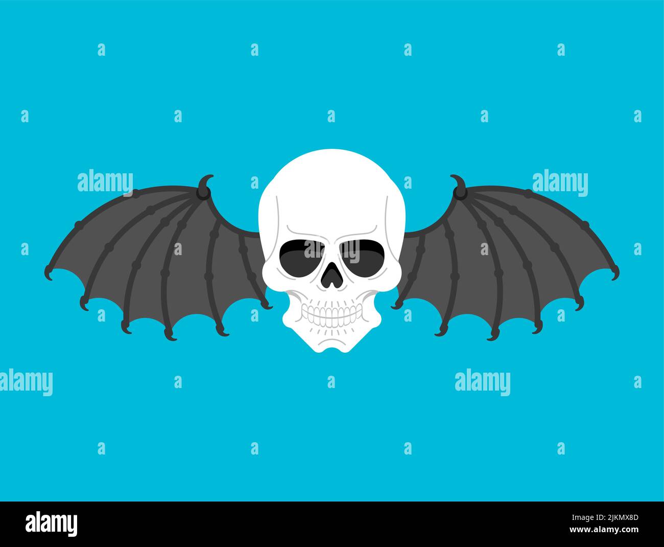 Skull with bat wings sign of Satan. Skeleton head of devil Stock Vector
