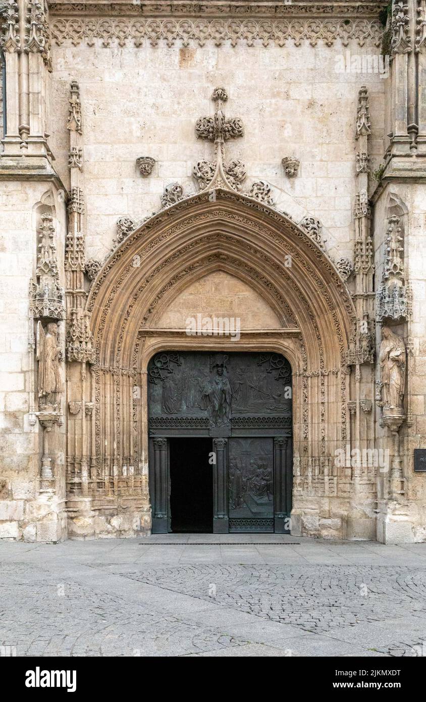 front door, San Juan de Burgos Monasterios, Burgos Castilla y Leon, Spain Stock Photo