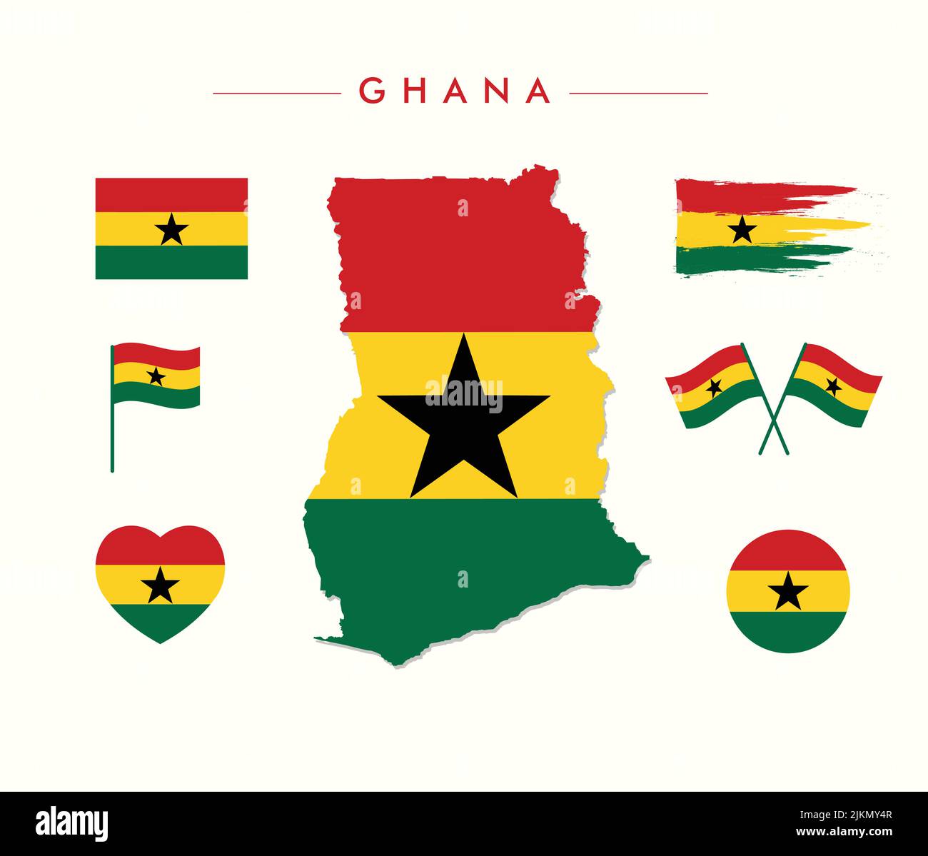 A set of national flags of Ghana isolated on white background Stock