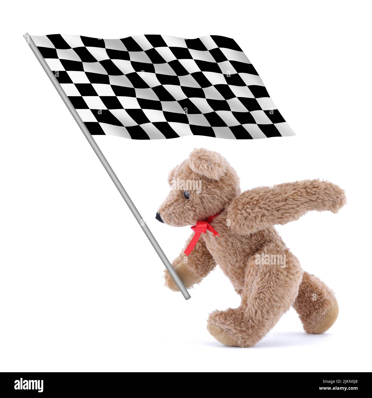 Chequered flag being carried by a cute teddy bear Stock Photo - Alamy