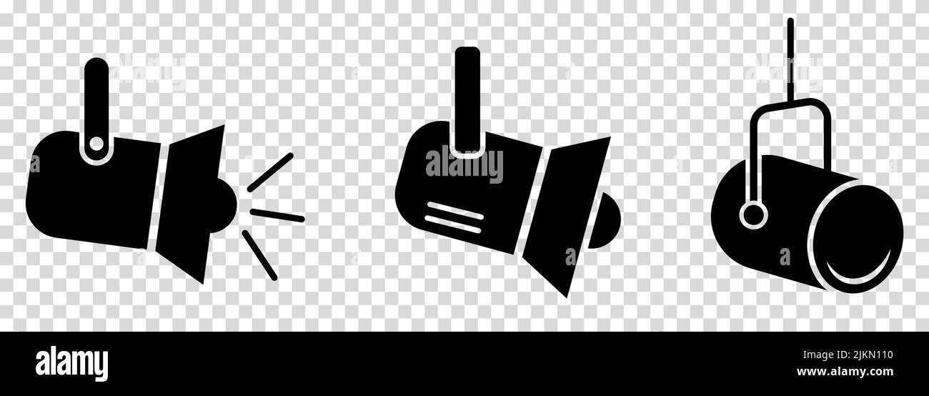 Spotlight icons set. Stage lighting symbols. Vector illustration