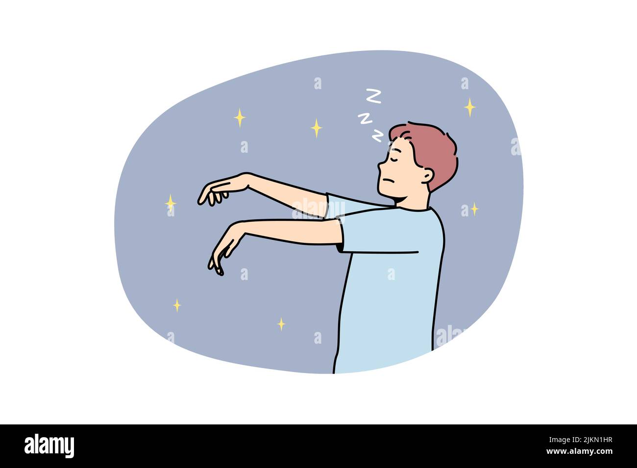 Man in pyjama sleepwalking at night. Young male asleep in pajama ...