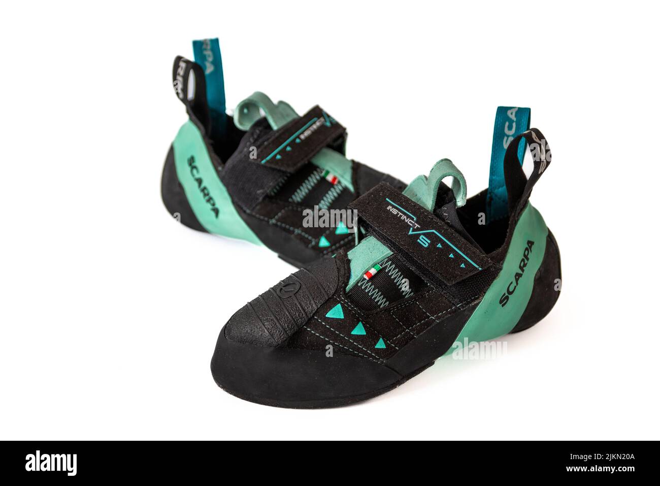 New women's shoes Scarpa Instinct VS against white background. Rock