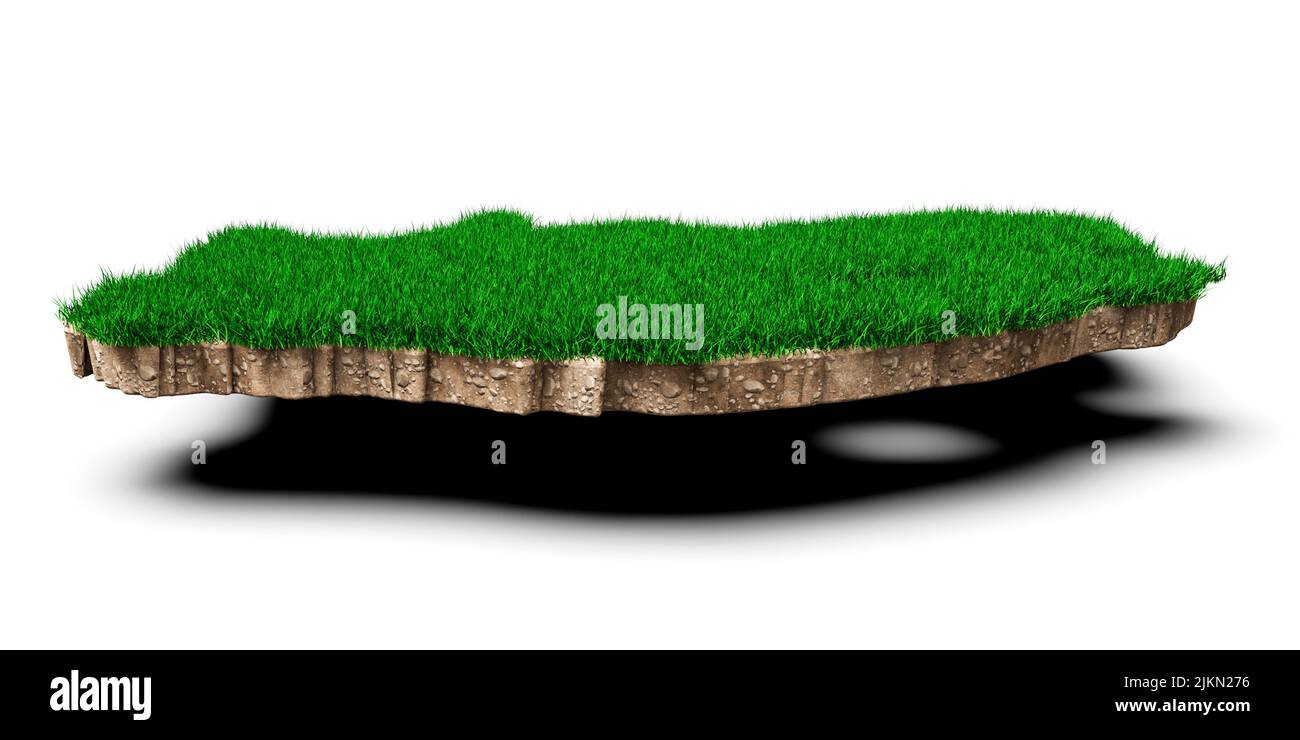 South Africa map soil land geology cross section with green grass and Rock ground texture 3d illustration Stock Photo