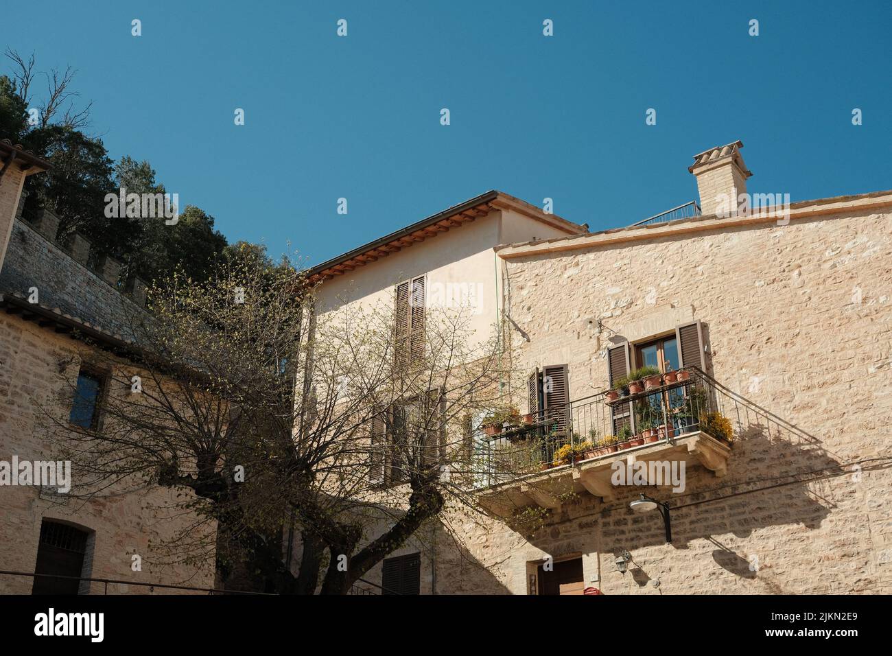 The historical buildings and sites on a sunny day in Assisi, Italy
