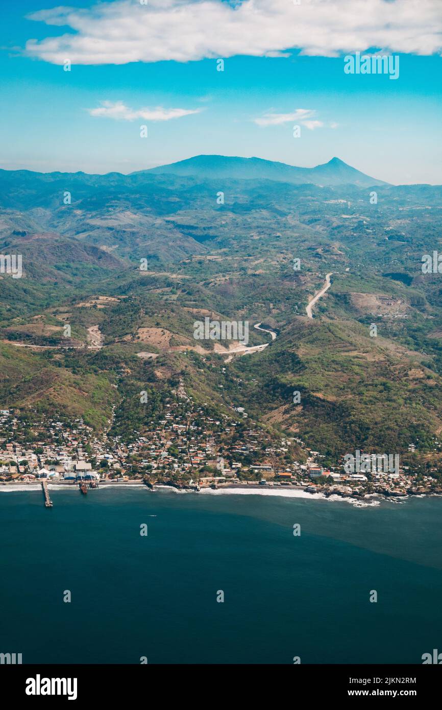 Aerial view of the town of La Libertad, on the Pacific coast of El Salvador, Central America Stock Photo