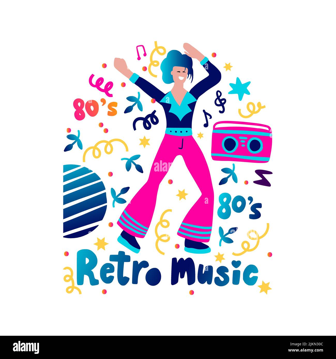 80s retro music party poster funky vector fashion boy card for print