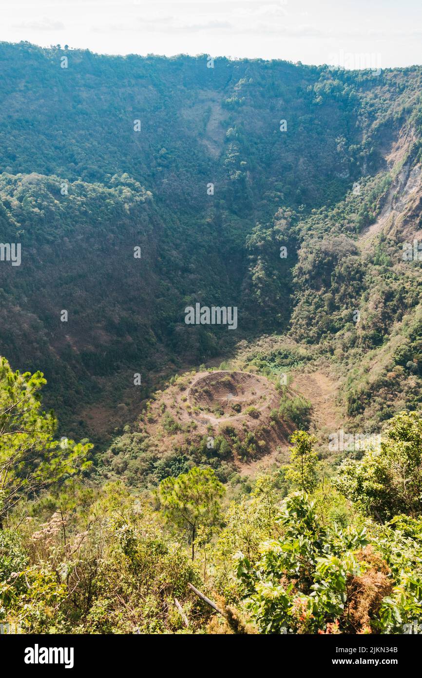 Peering into the crater of the dormant San Salvador Volcano Stock Photo