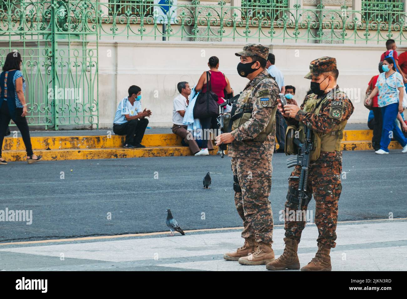 Salvadoran Army Commandos In Front Of The National Palace In El Salvador After A State Of 