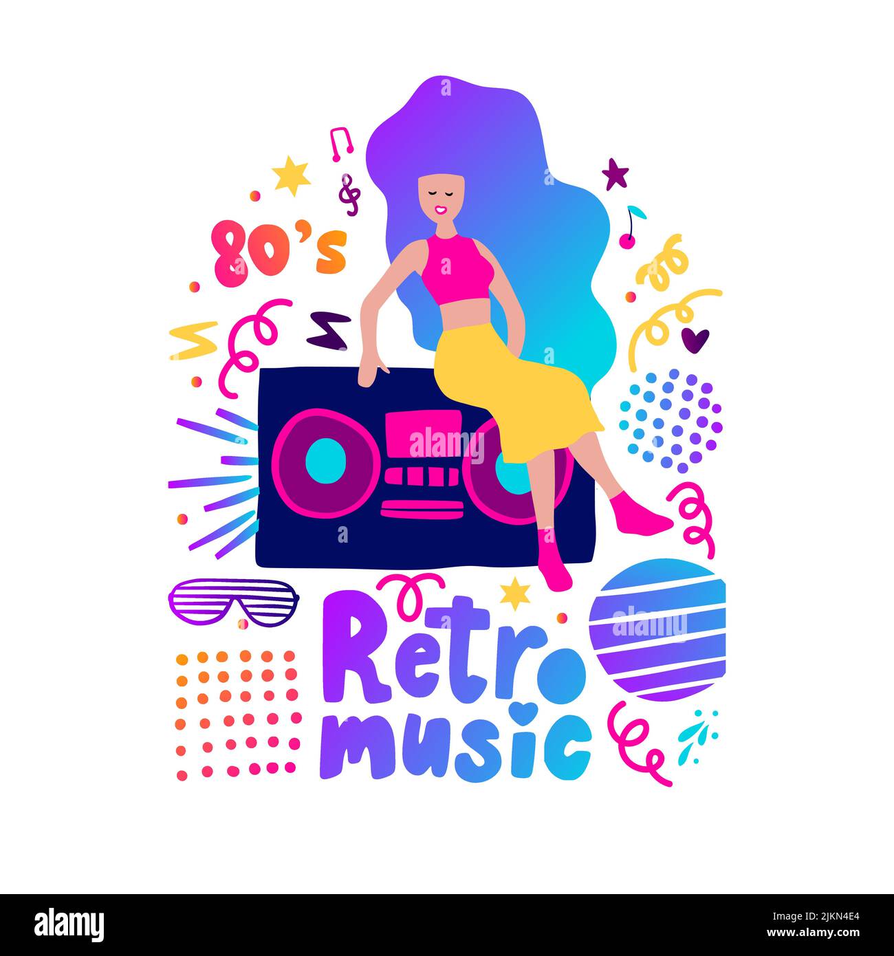 80s retro music party poster funky vector fashion boy card for print