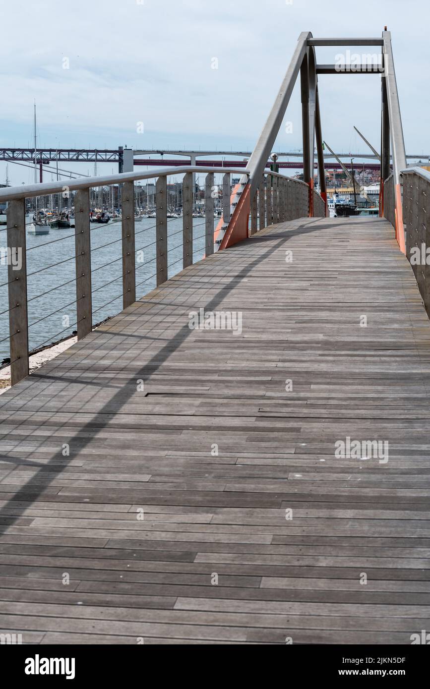 The Alcantara Dock mobile bridge that allows access to pedestrians and the entry and exit of vessels from the Dock Stock Photo