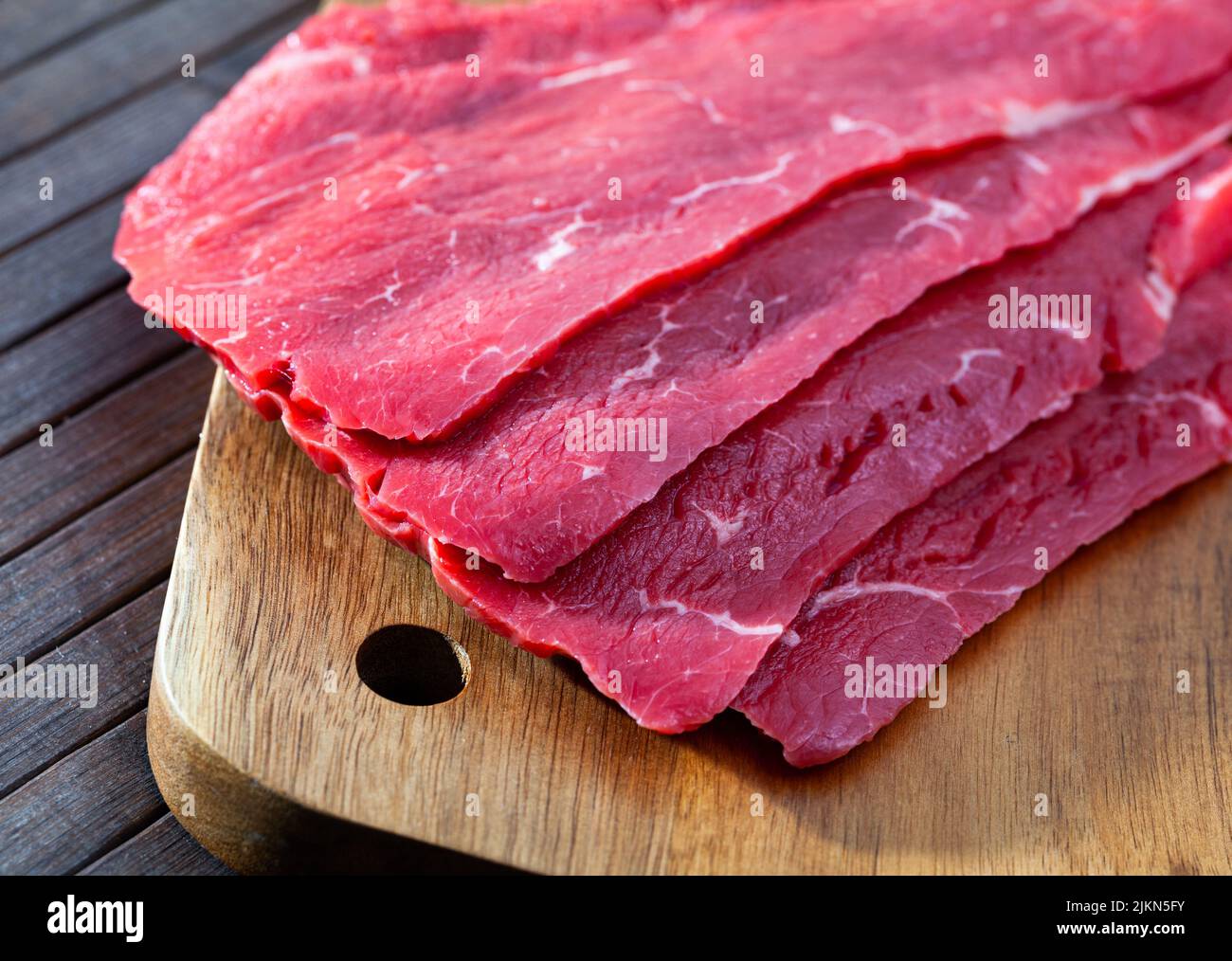 Image of raw a beef fillet cut into pieces Stock Photo Alamy