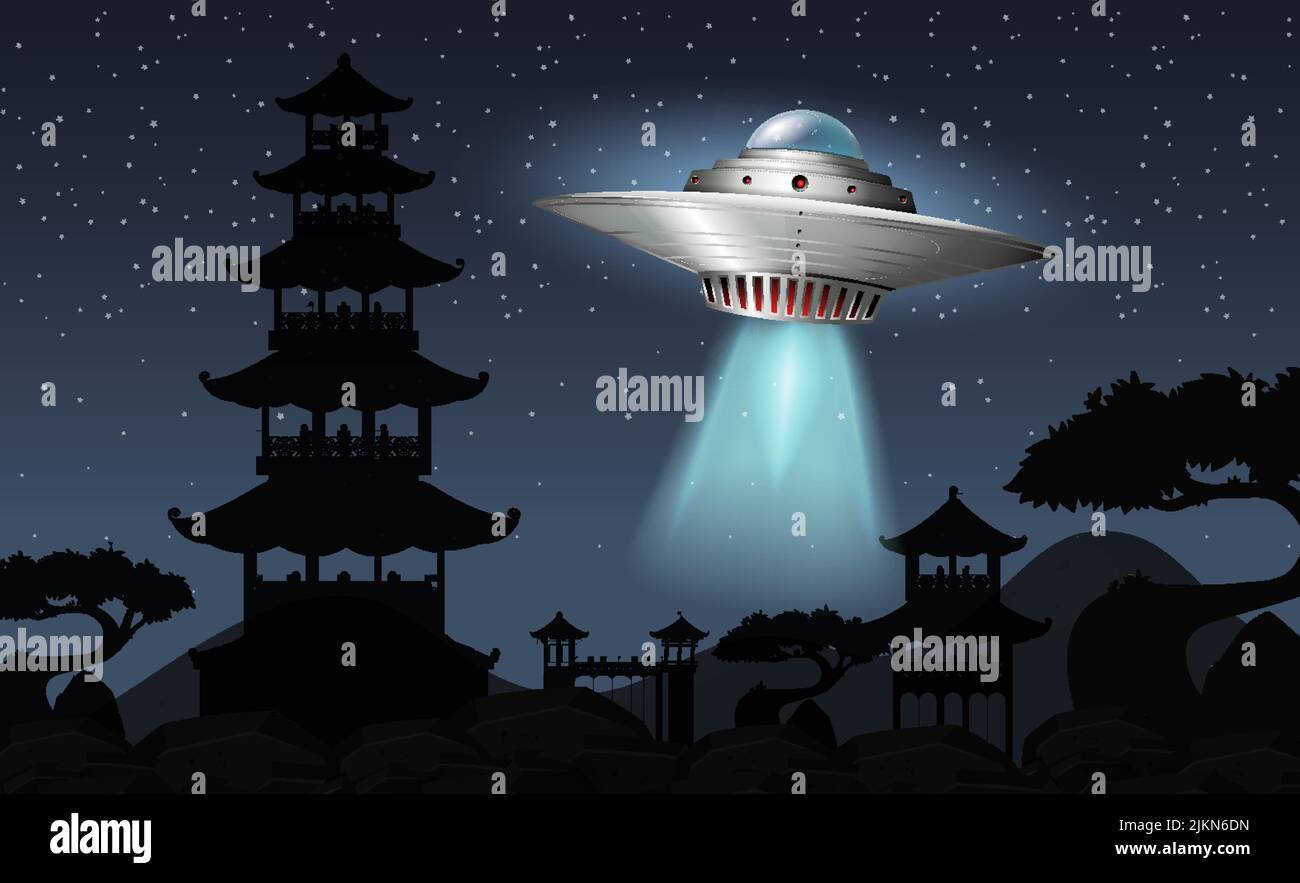 UFO visiting the earth at night illustration Stock Vector Image & Art ...