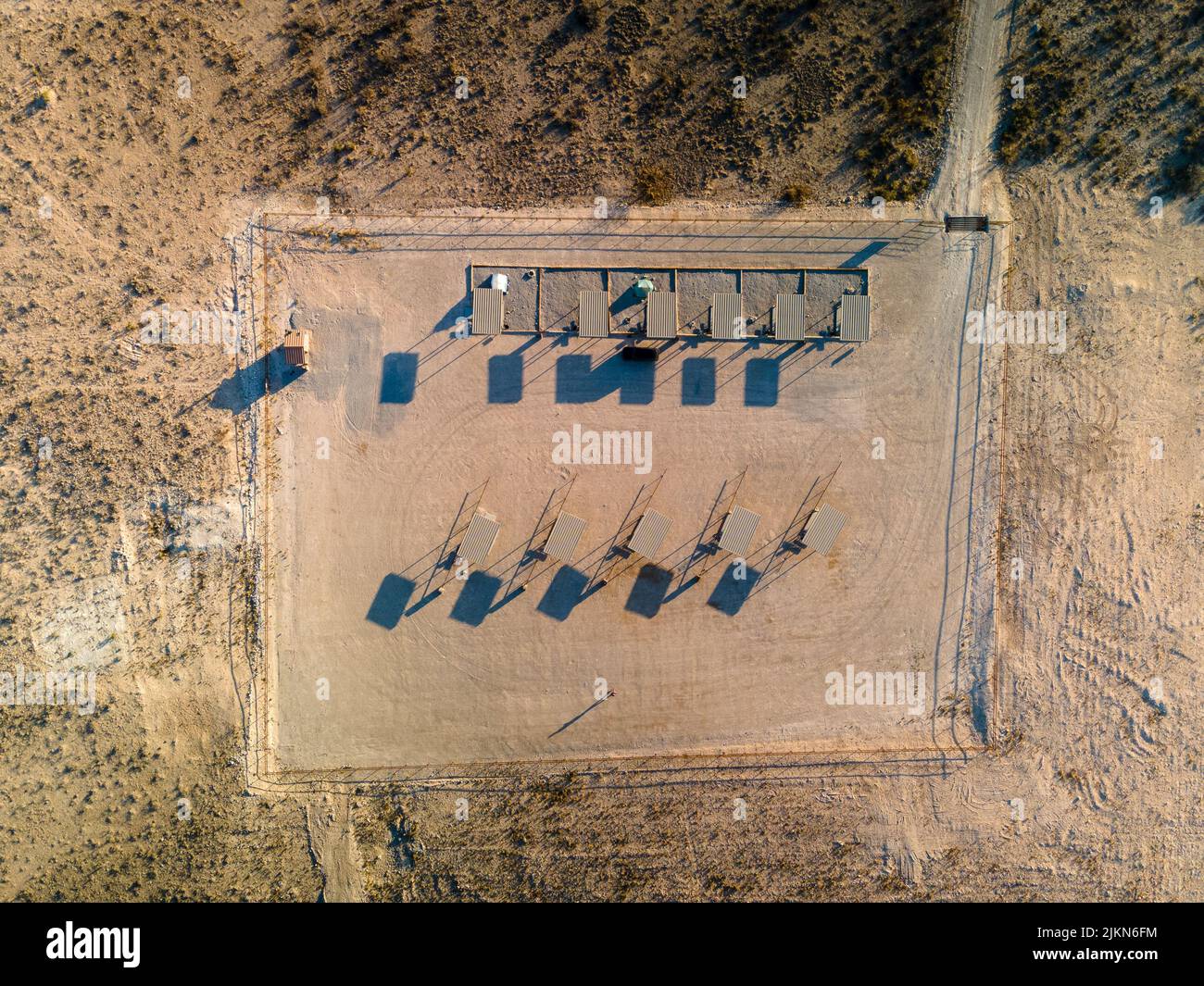 An aerial view of a campground in the Chihuahuan Desert, New Mexico