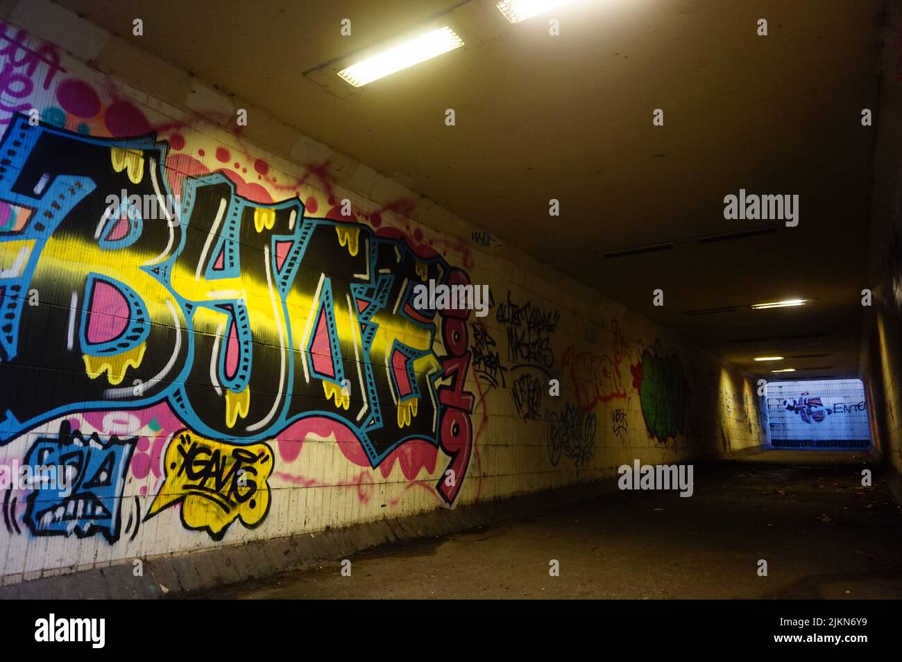 Stretford subways graffiti wall, near Stretford Precinct, Manchester, UK Stock Photo