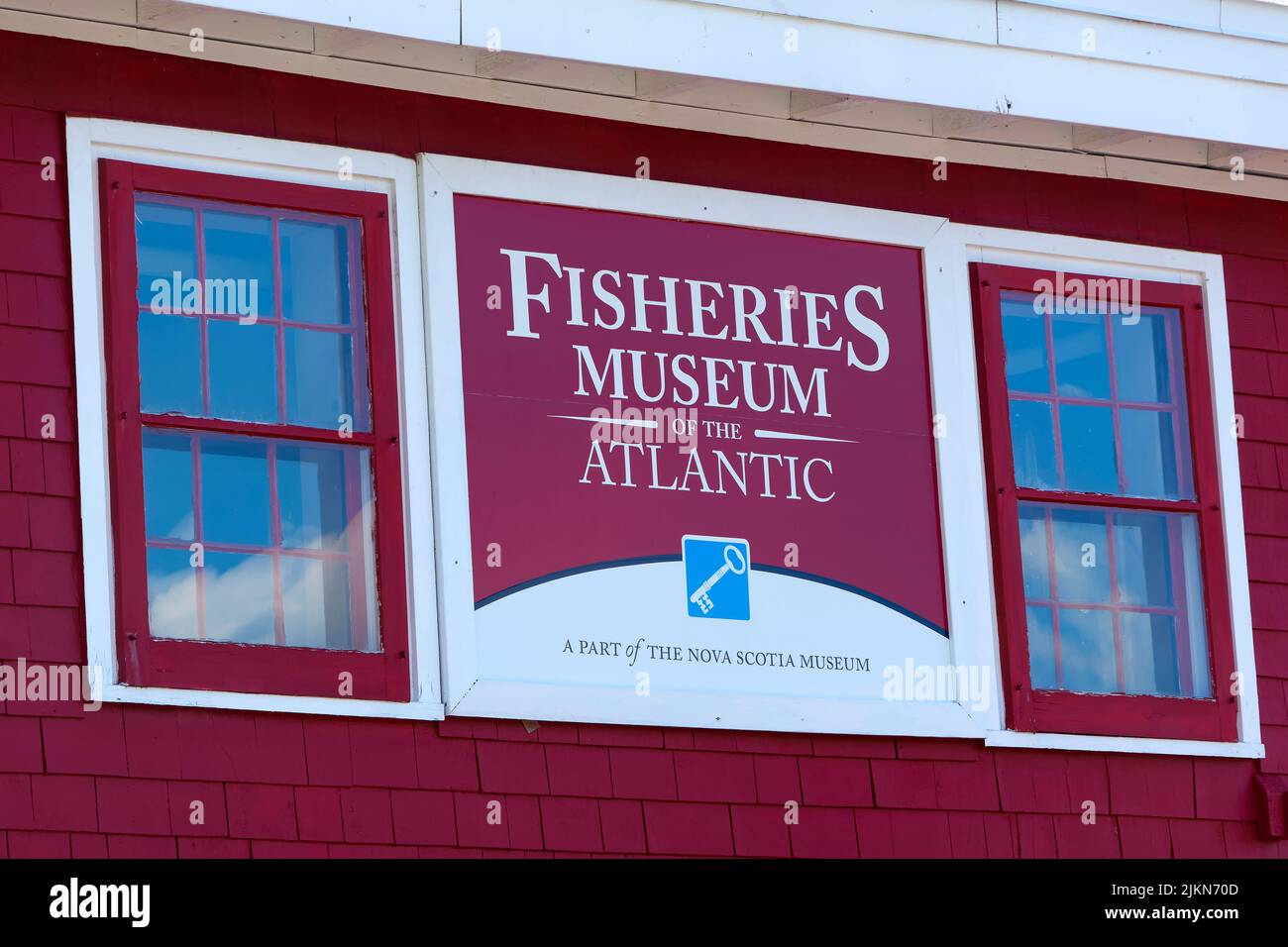 The Fisheries Museum of the Atlantic located in Lunenburg Nova Scotia commemorated the fishing heritage of Atlantic Canada.  It includes displays,acti Stock Photo