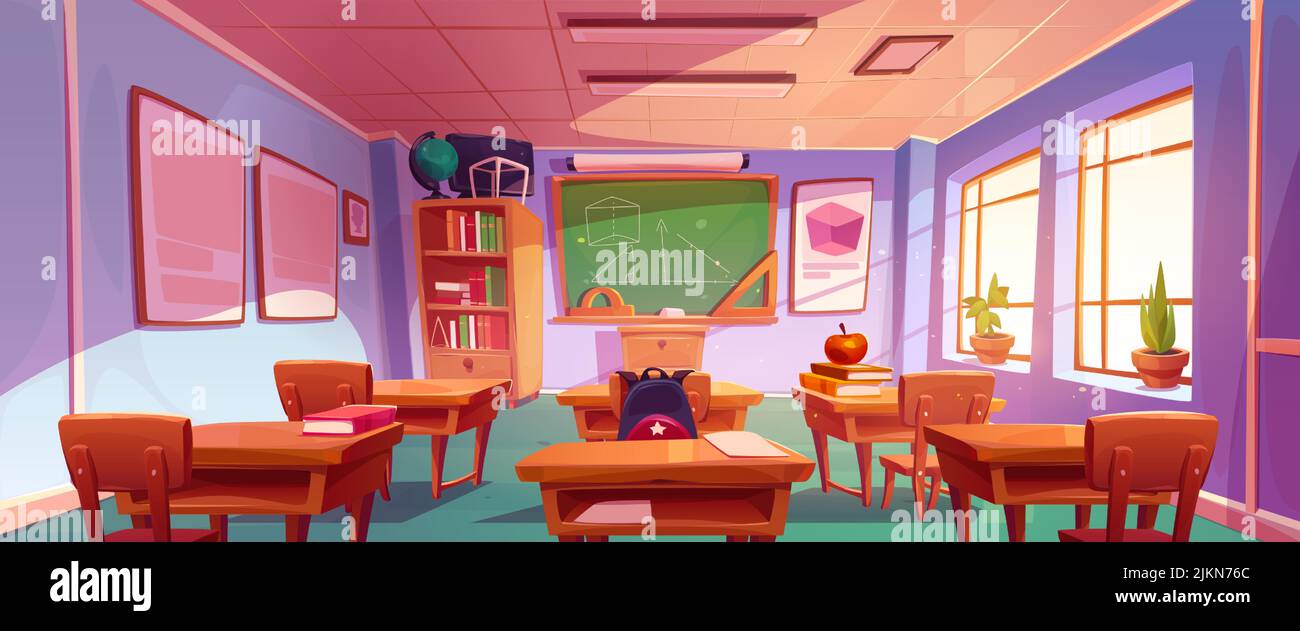 Geometry classroom interior, school class room with teacher table ...