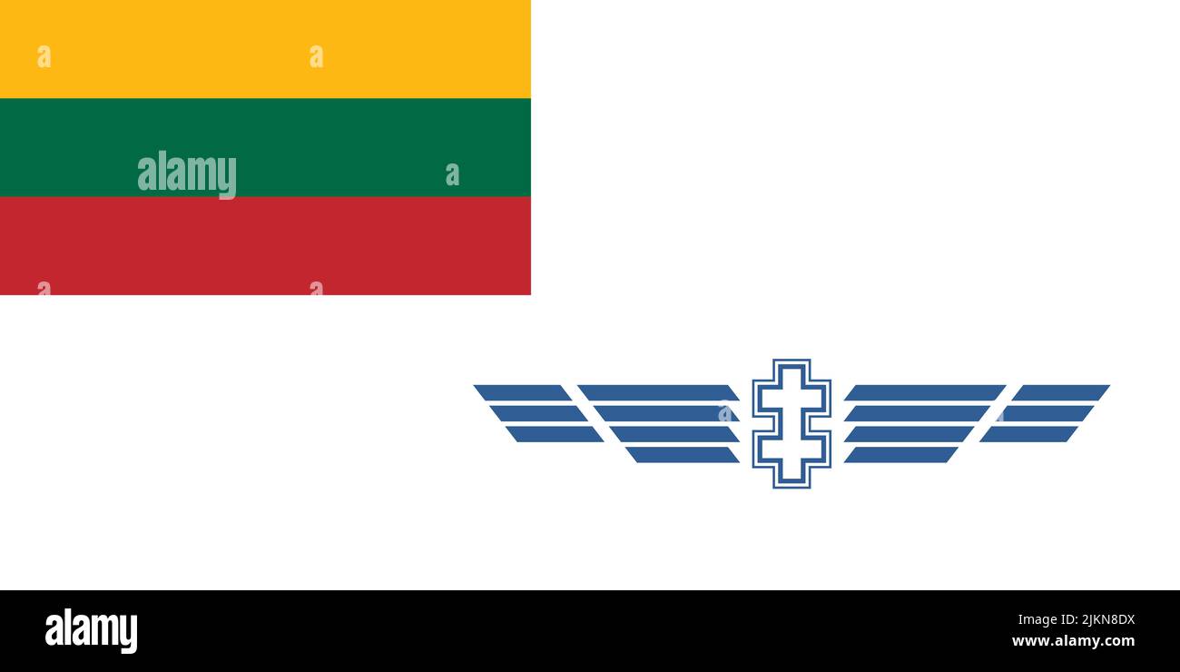 Top view of flag Air Force Ensign lithuania. Lithuanian travel and patriot concept. no flagpole. Plane layout, design. Flag background Stock Photo
