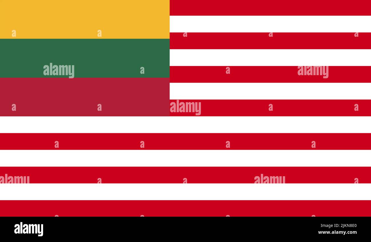 Top view of flag American Lithuanian lithuania. Lithuanian travel and patriot concept. no flagpole. Plane layout, design. Flag background Stock Photo